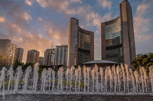 Photography Toronto,, Canada - City Hall of Toronto behind water fountains