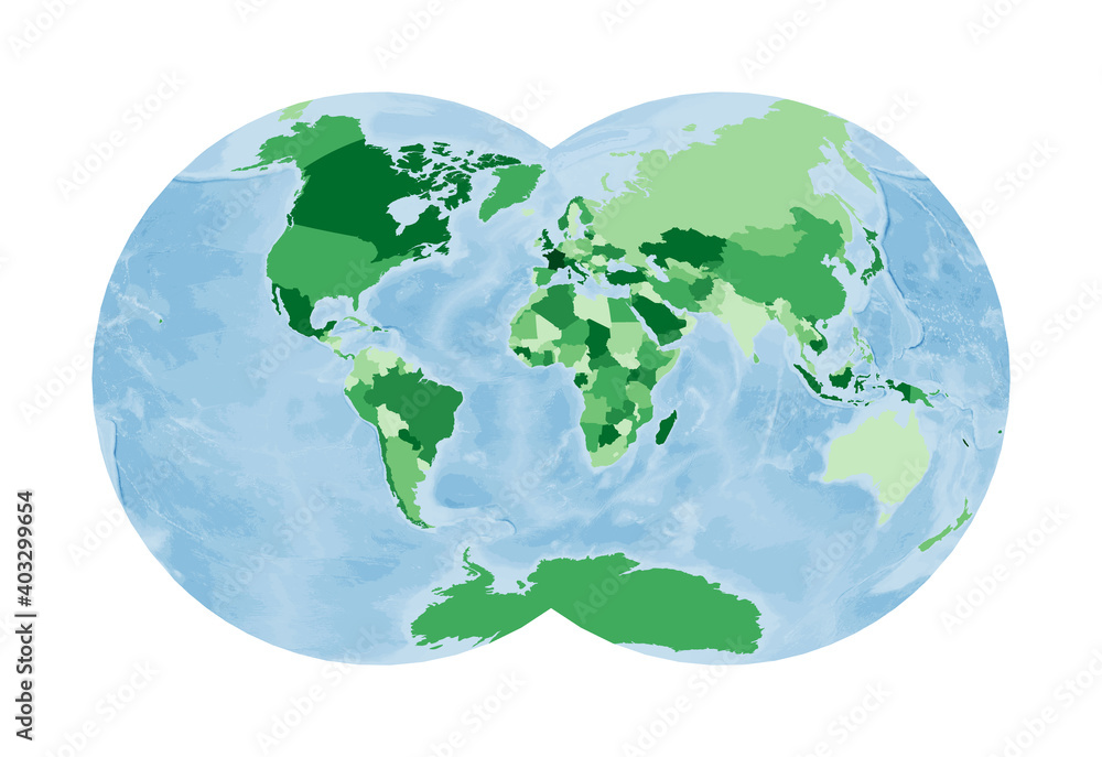 World Map. Van der Grinten IV projection. World in green colors with blue ocean. Vector illustration. World Map. Van der Grinten IV projection. World in green colors with blue ocean. Vector illustration.