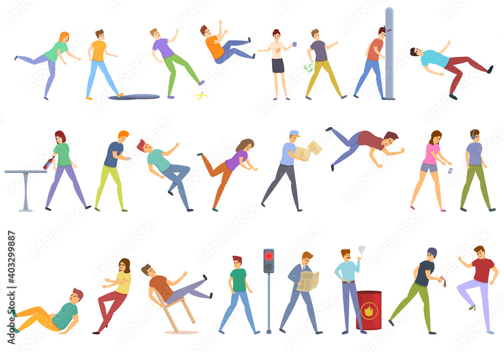Careless person icons set. Cartoon set of careless person vector icons for web design Careless person icons set. Cartoon set of careless person vector icons for web design