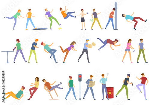 Careless person icons set. Cartoon set of careless person vector icons for web design