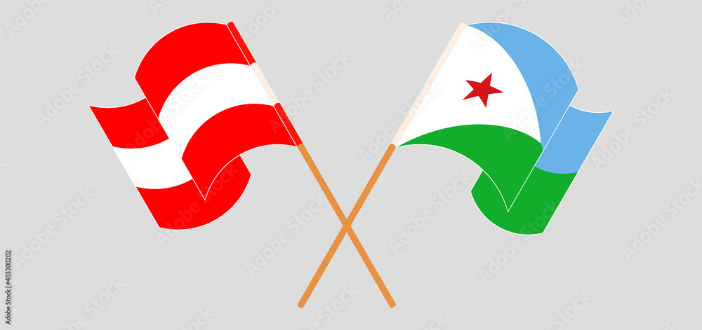 Crossed and waving flags of Djibouti and Austria Crossed and waving flags of Djibouti and Austria