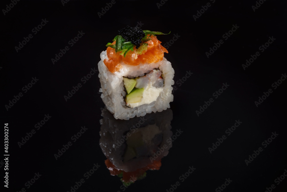 roll with avocado, caviare and rice roll with avocado, caviare and rice