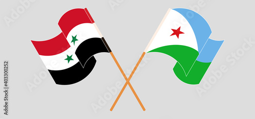 Crossed and waving flags of Syria and Djibouti