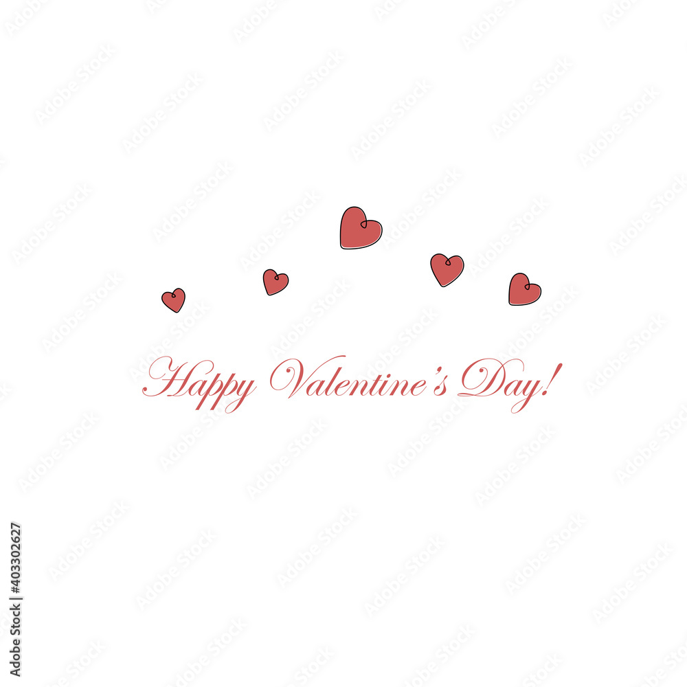 Valentine day card with red hearts, love background vector illustration