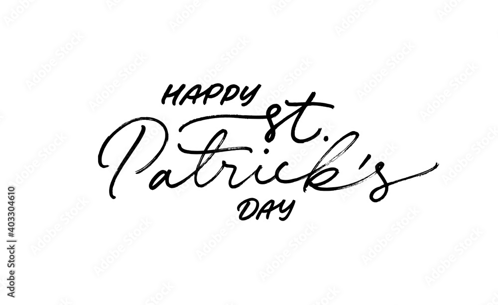 St. Patrick's Day hand drawn line lettering. Modern black vector calligraphy. Typographic style template for St. Patrick's Day. Hand written Irish celebration design. Calligraphy isolated on white.