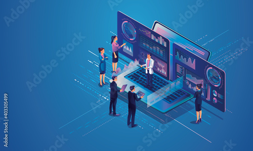 Concept of Data Analysis for website and mobile website. Data analytics for company marketing solutions or financial performance. Budget accounting or statistics concept. flat design illustration
