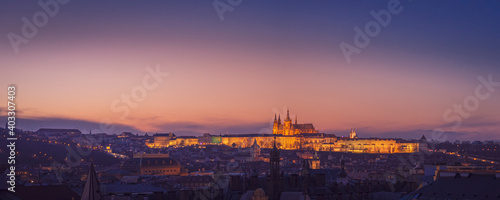 Beautiful summer sunset over the old city of Prague