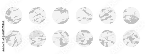 Set of highlights covers for social media stories, flat icons. Vector abstract marble elements, isolated on white background.