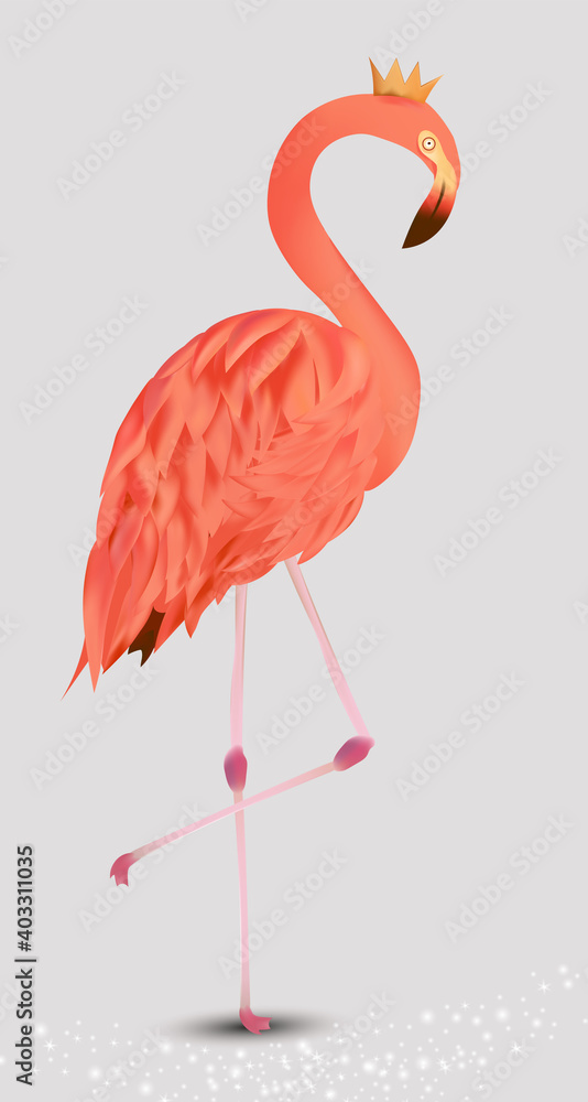 Fototapeta premium Flamingo pink on white background. Exotic Bird Flamingo. Realistic vector illustration.