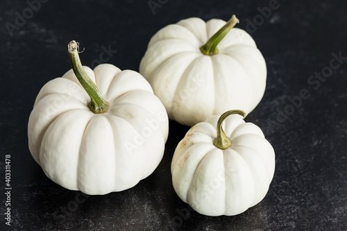 White Pumpkins on Dark Background, Thanksgiving Decor, Elegant Fall Decor