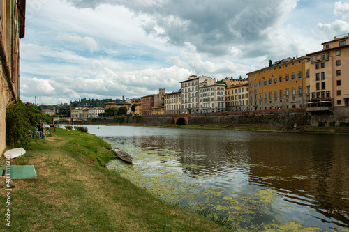 Florence on the river bank. City of Florence, Italy. Typical Italian city. 