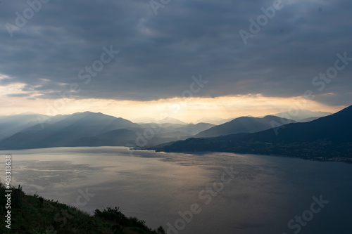 Glimpse of Lake Maggiore from the viewpoint of Premeno  Italy.