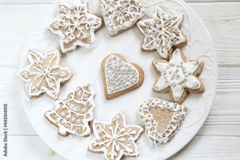 Gingerbread cookie with white icing Gingerbread cookie with white icing