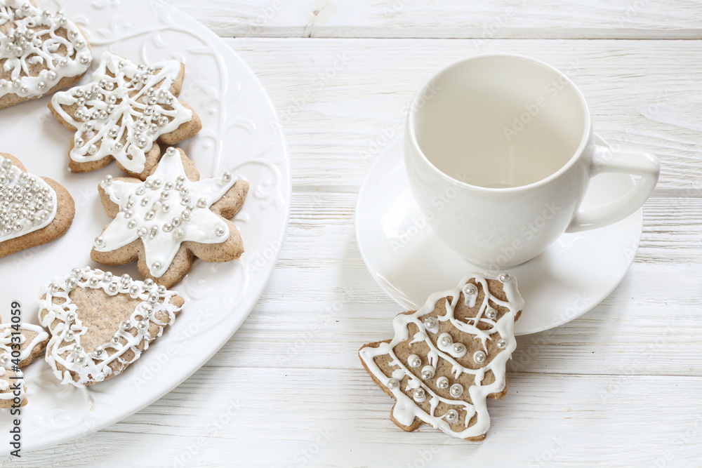 Gingerbread cookie with white icing Gingerbread cookie with white icing