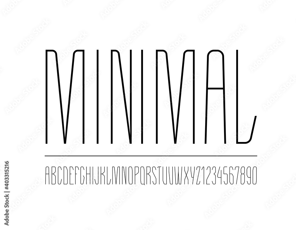 High black font, condensed tall ultra thin modern alphabet, trendy uppercase Latin letters from A to Z and Arab numbers from 0 to 9 for you designs, vector illustration 10EPS High black font, condensed tall ultra thin modern alphabet, trendy uppercase Latin letters from A to Z and Arab numbers from 0 to 9 for you designs, vector illustration 10EPS