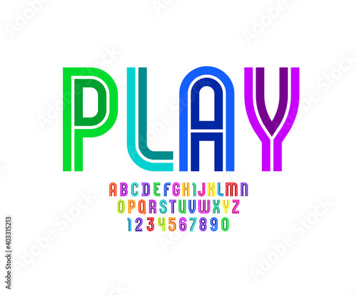 bright font, alphabet in the cartoon style, multicolored bright letters and numbers, vector illustration 10EPS