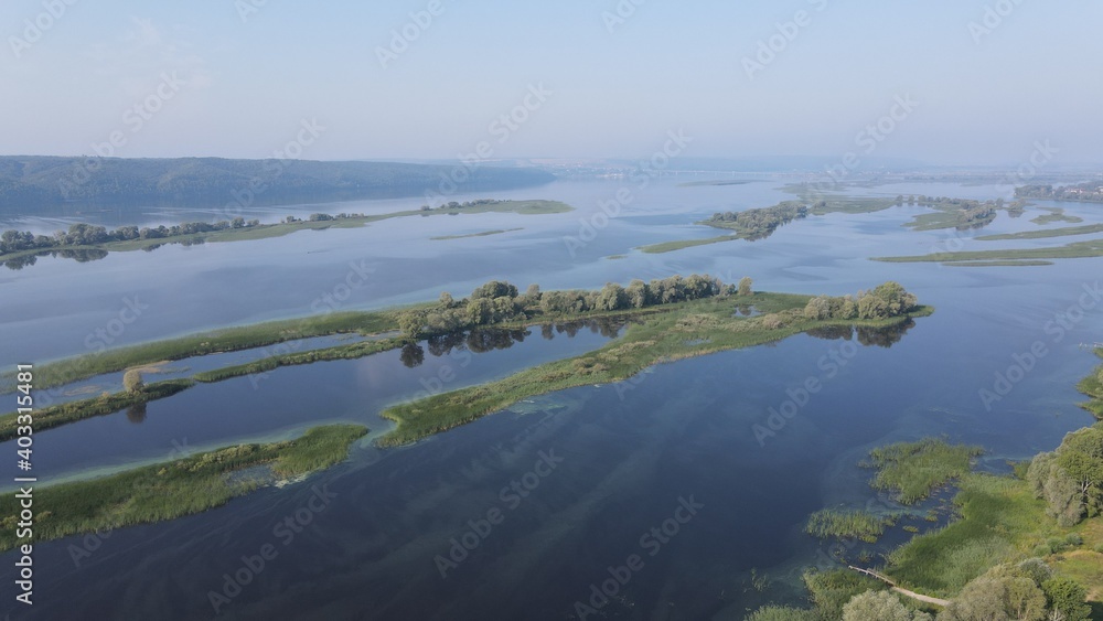 Volga river in summer from copter