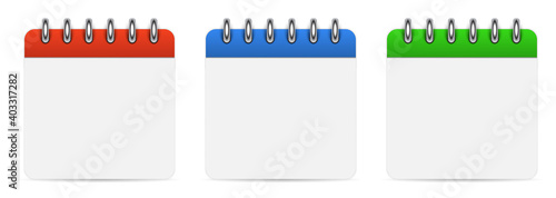 Blank empty calendars set template on white background. 3d vector illustration