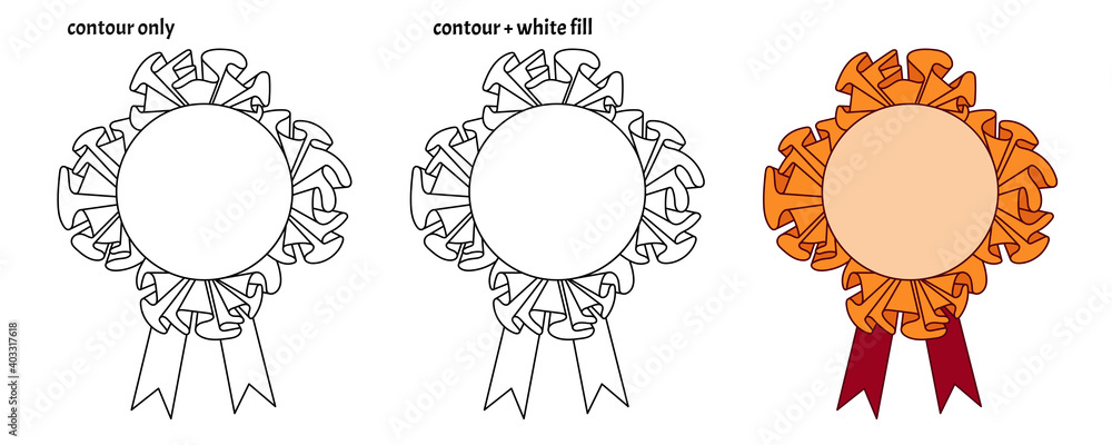 Set of cute round frames with textile ruffles and ribbon. Colored isolated decorative copy space template vector illustration	