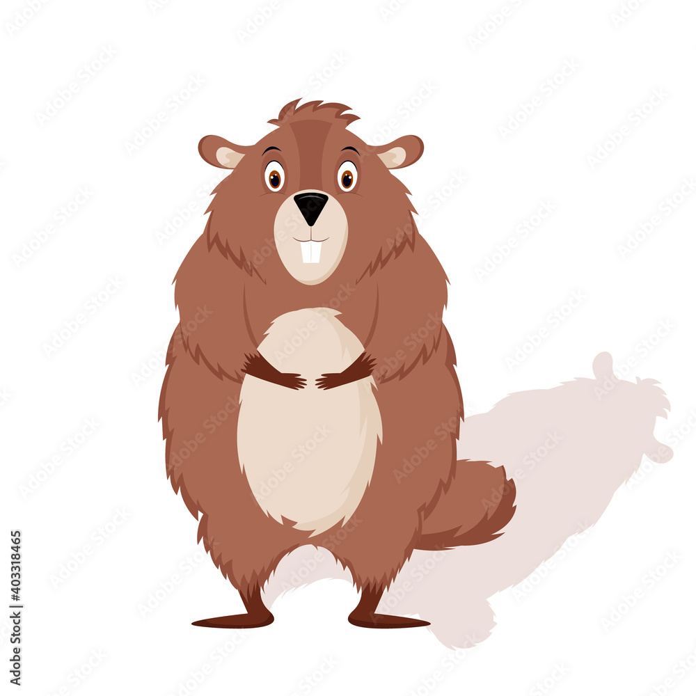 Happy Groundhog Day. A cheerful and happy groundhog smiles. Vector illustration isolated on a white background. Happy Groundhog Day. A cheerful and happy groundhog smiles. Vector illustration isolated on a white background.
