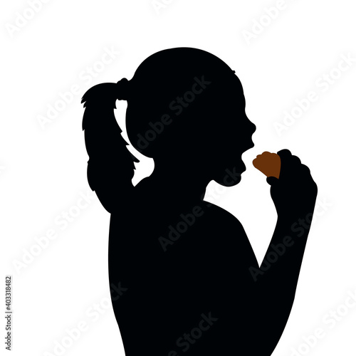 a girl eating, head silhouette vector