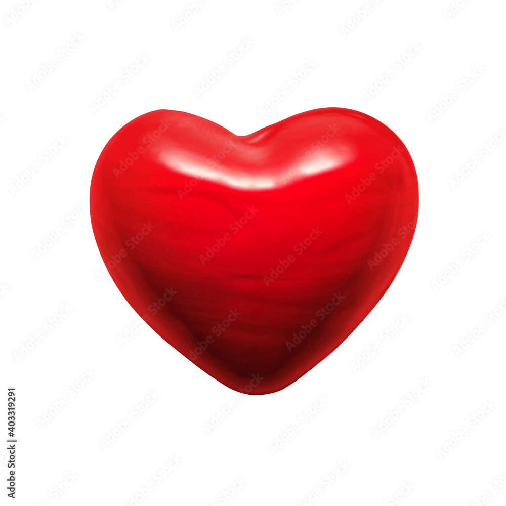 Red ceramic heart isolated on white background. Can be used for valentines and wedding cards. Love, health, romantic, gift concept 