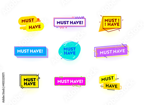 Set of Icons Must Have. Shopping Promotion Label, Advertising Campaign for Store or Shop Isolated on White Background