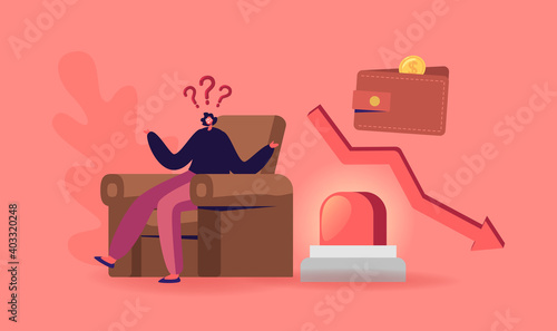 Businesswoman Character Ignoring Problem, Business Finance Crisis Concept. Arrow Diagram Fall Down. Economy Sale Drop