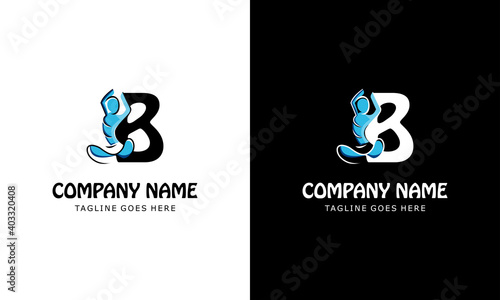 The letter B with a yoga person. Templates for logos, labels, emblems, signs, stamps. Vector illustration.