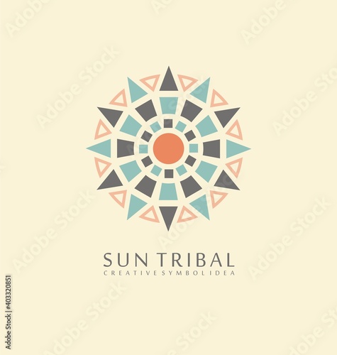 Sun tribal made from geometric shapes. Ancient symbol concept. Native emblem heraldic vector design.