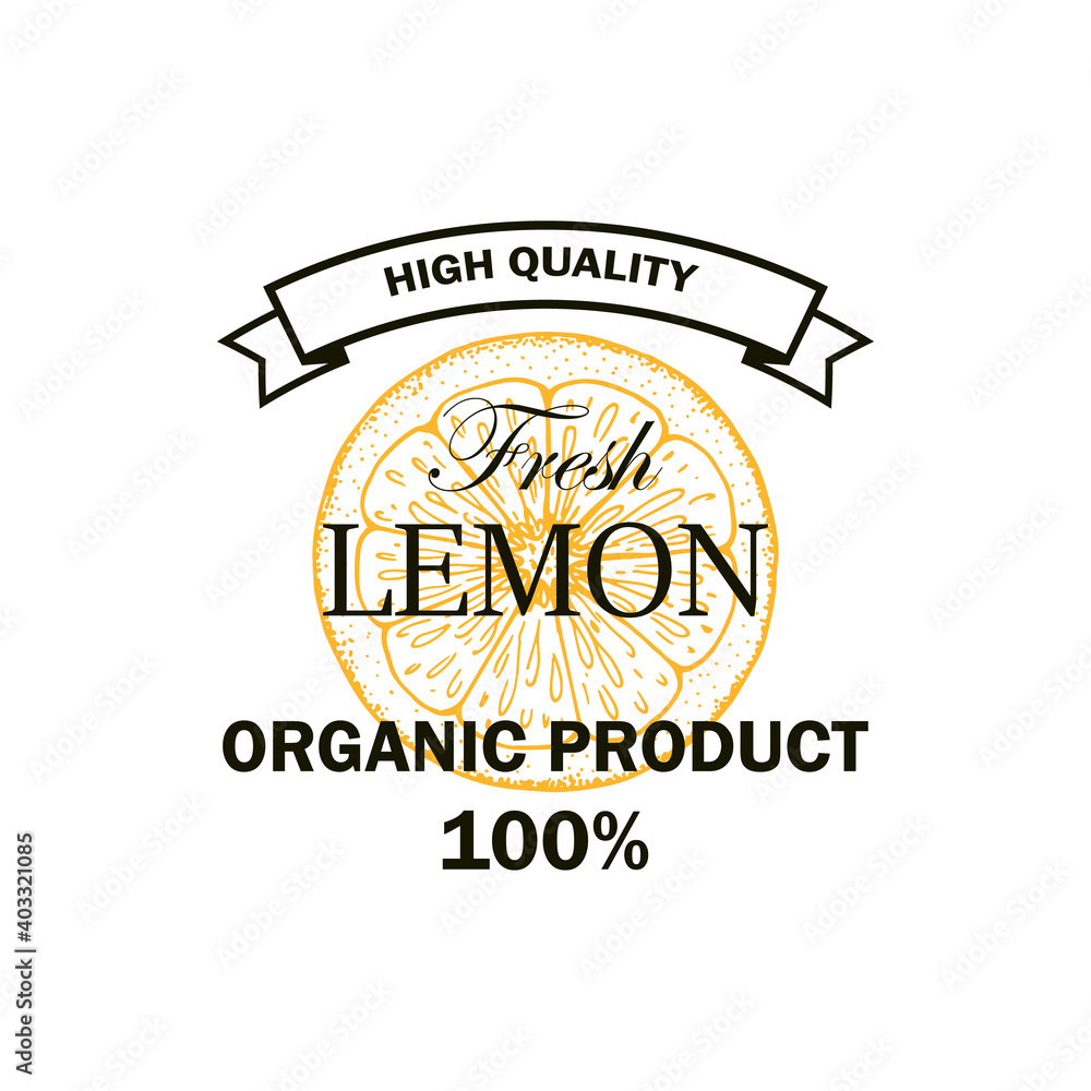 Lemon fruit logo with hand drawn element isolated on white background. Vector illustration in vintage style Lemon fruit logo with hand drawn element isolated on white background. Vector illustration in vintage style