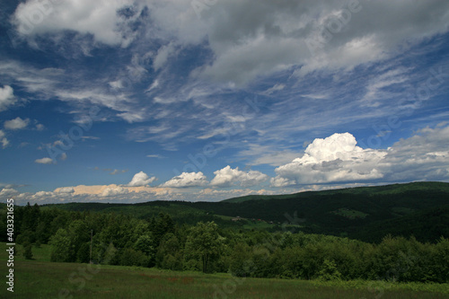 Landscape of Scieszkow Gron, Little Beskids mountains, Poland