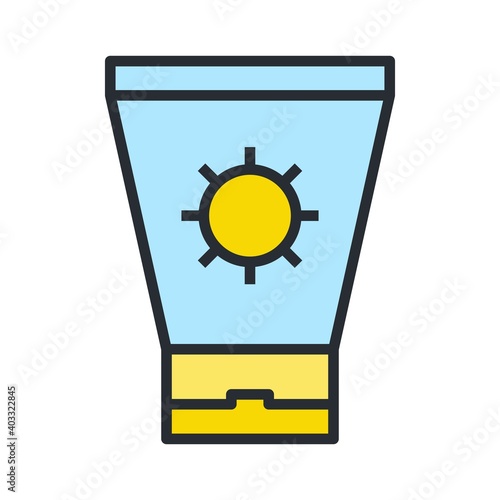 Sun cream for skin protection and care flat icon. Summer, beach concept.