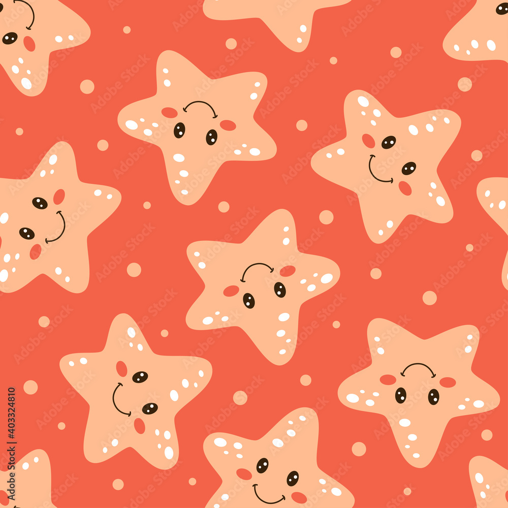 cartoon cute starfish seamless pattern, vector illustration