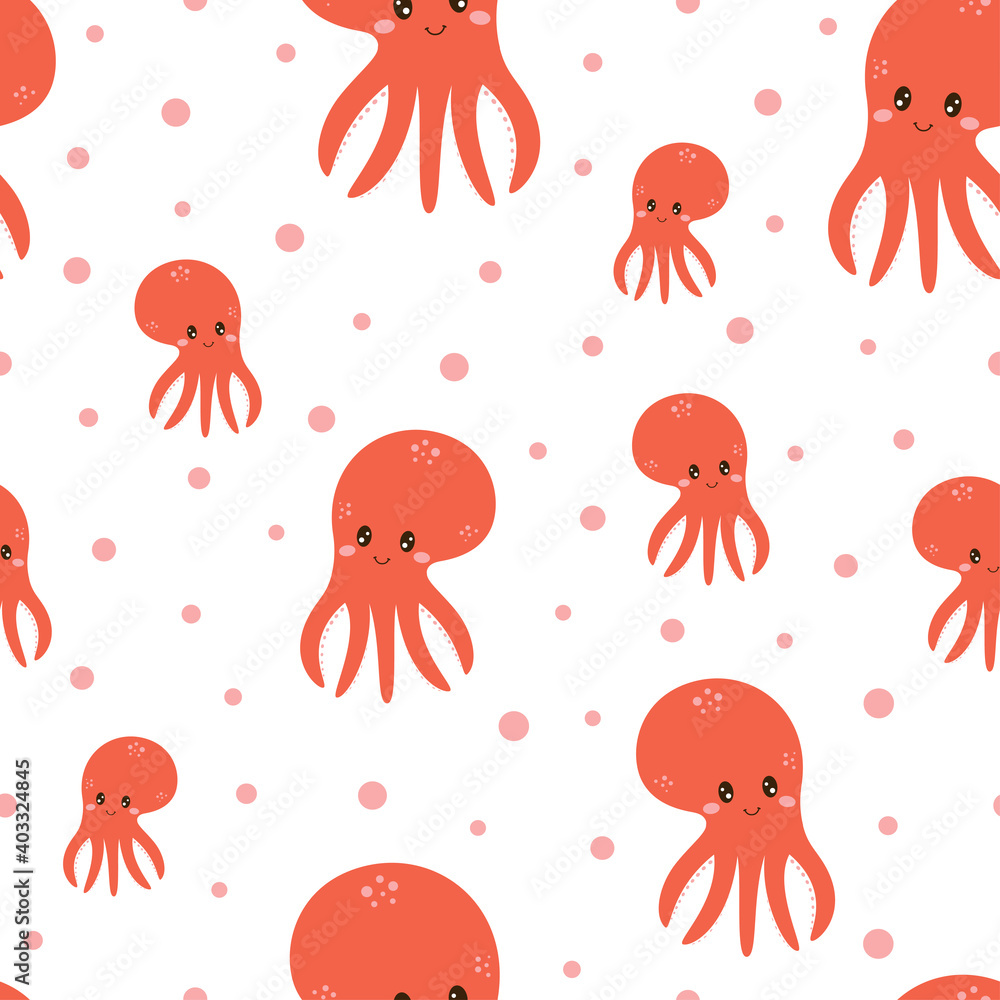 seamless pattern with cartoon octopus, sea animals seamless pattern with cartoon octopus, sea animals