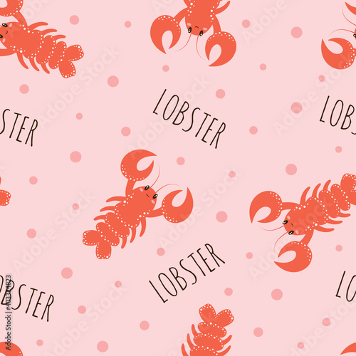 seamless pattern with cartoon lobster, vector illustration