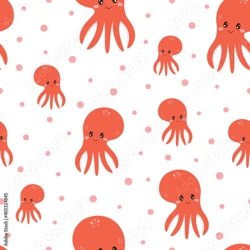 seamless pattern with cartoon octopus, sea animals