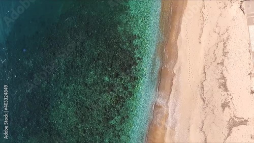 Birds Eye View over beach and crystal clear water, GREECE photo