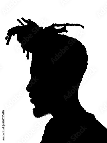 Dreadlocks hairstyle, afro hair and beard.Black Men African American, African profile picture silhouette. Man from the side with afroharren. photo