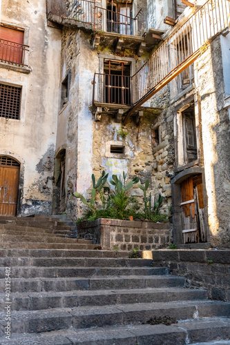 Old abandoned houses in a staircase road  Castiglione di Sicilia  ITA