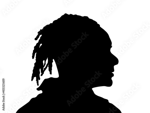 Dreadlocks hairstyle, afro hair and beard.Black Men African American, African profile picture silhouette. Man from the side with afroharren.
