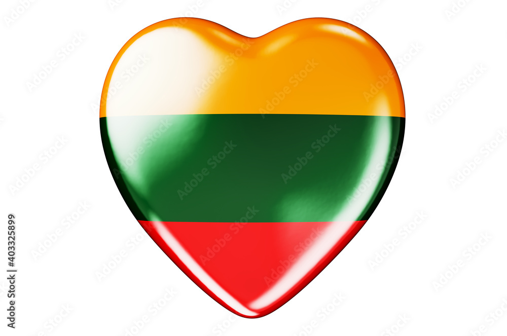 Fototapeta premium Heart with Lithuanian flag, 3D rendering