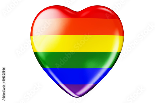 Heart with LGBT rainbow flag, 3D rendering