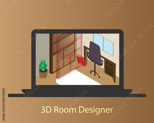 3D room designer to plan your own room online before buying vector