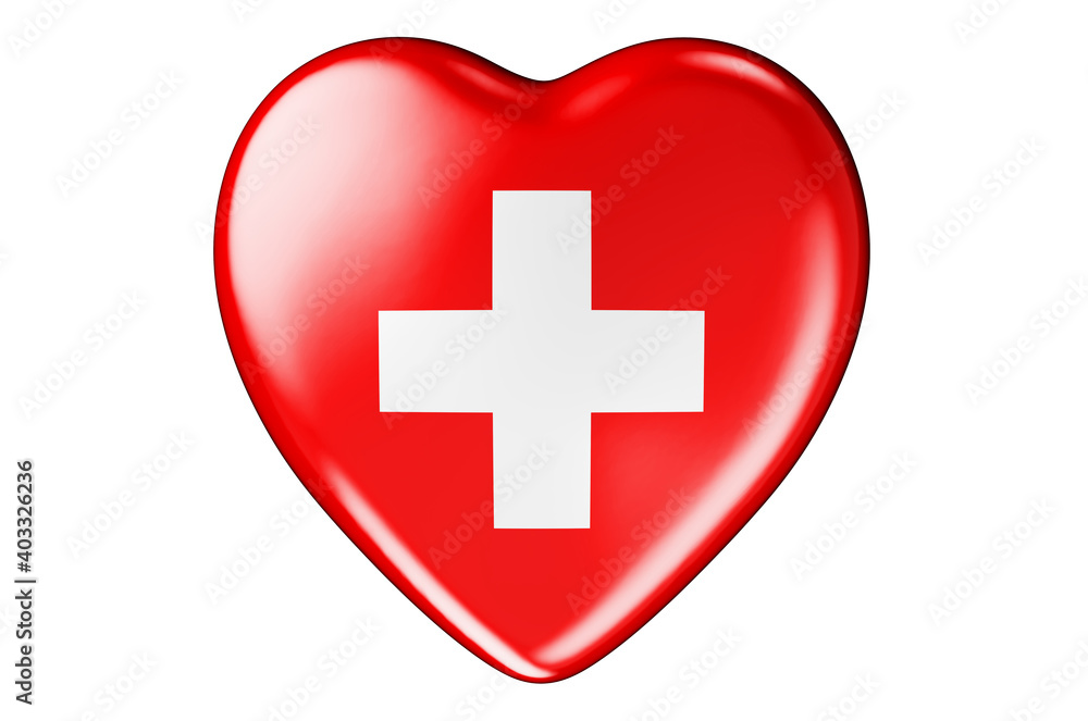 Heart with Swiss flag, 3D rendering Heart with Swiss flag, 3D rendering