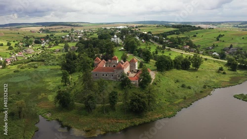 Wallpaper Mural The Svirzhskiy castle in the cloudy summer day Ukraine aerial view. Torontodigital.ca