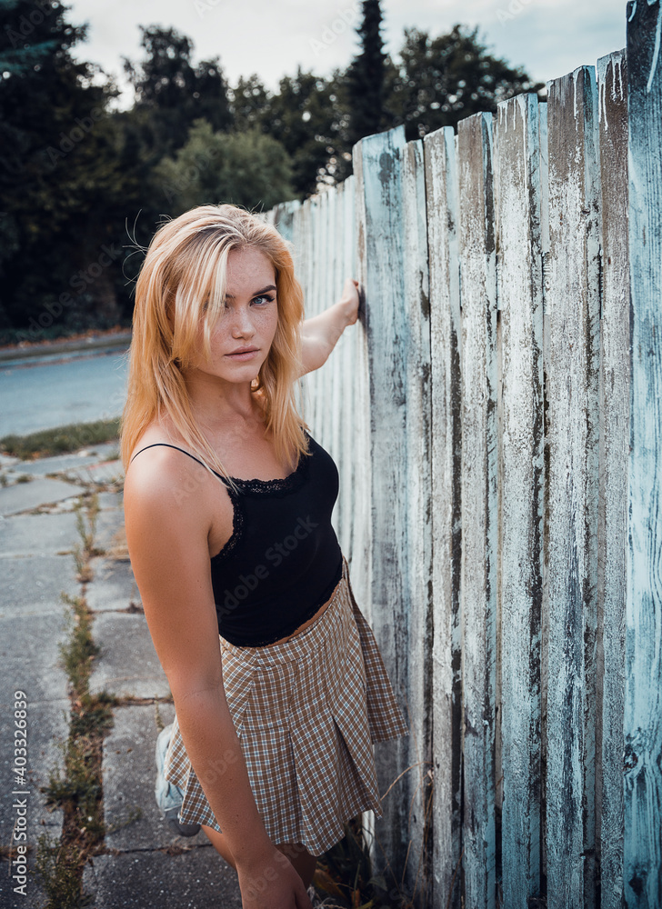 Fototapeta premium Beautiful Scandinavian Girl in Denmark in Fashion Clothes
