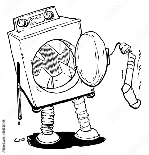 Hand-drawn image of a washing machine removing socks from its mouth.