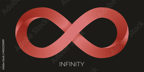 Infinity, eternity symbol in red, three dimensional design. Vector illustration. Eps10.