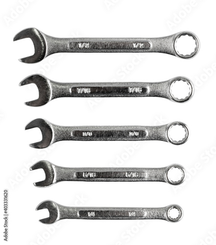 Wrenches of different sizes isolated on white background